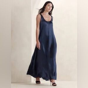 Banana Republic Satin Navy Blue Maxi Dress